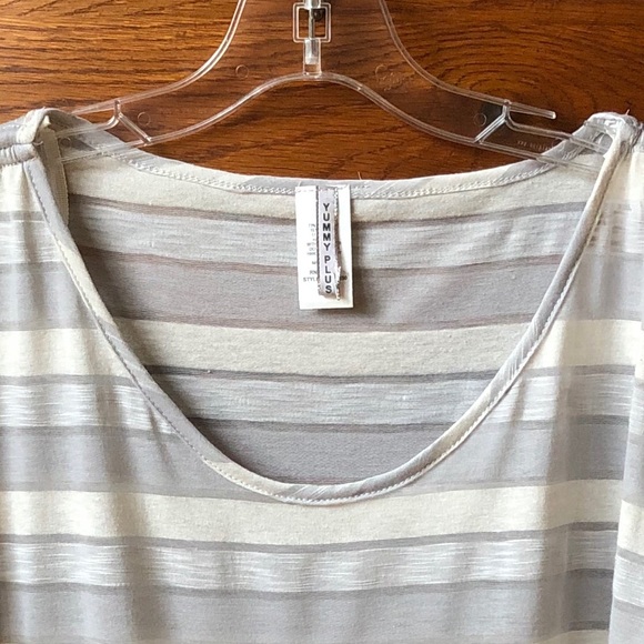 Tie Sleeve Cropped Shirt Semi Sheer Top Grey Cream - Picture 3 of 7